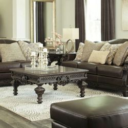 Embrook Chocolate Leather Living Room Set

