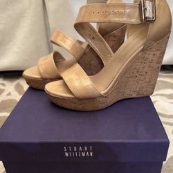 Stuart Weitzman Patent Nude Wedges