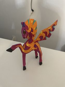 Handcrafted Wood Pegasus Statuette from Mexico, "Magnificent Pegasus"