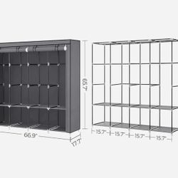 SONGMICS Portable Closet Wardrobe Organizer with Cover - Grey