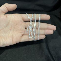 925 Sterling Silver Men Women Moveable Skeleton Skull  & Curb Chain