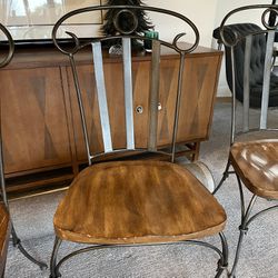 Set Of 4 Solid Wood & Metal Dining Chairs