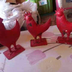 Vintage Cast And Enamel Chickens