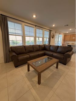 Real Leather brown L sectional couch