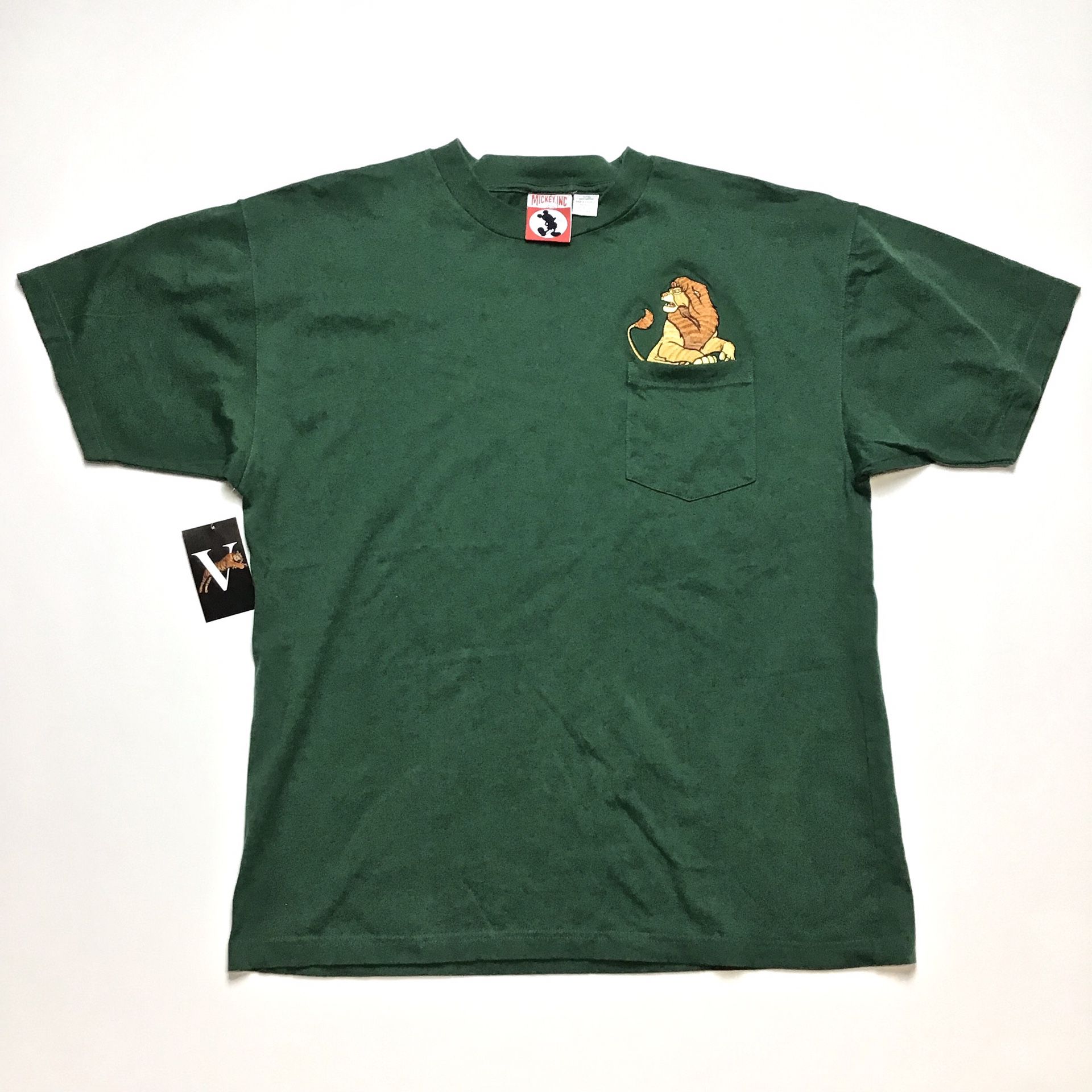 Disney Lion King Mufasa Green Pocket Tee Shirt Size XL Embroidered Vintage Rare