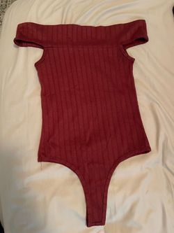 Ribbed off-the-shoulder thong bodysuit