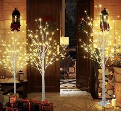Linkromat Lighted Birch Trees, 4FT 5FT 6FT(48 56 96LED) Pre-lit Birch Tree with Warm White, Artificial Birch Tree Outdoor/Indoor Christmas Easter Tree