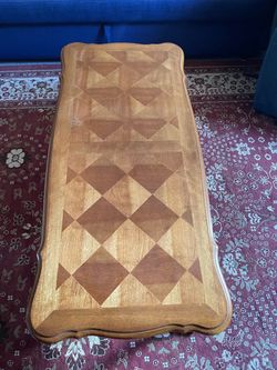 Vintage Wooden Accent Table with Geometric Inlay