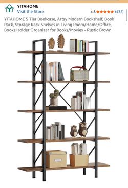 Rustic Brown 5-Tier Bookshelf