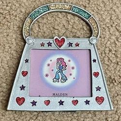 Metal Malden Purse Shaped Girls Glitter Picture Photo Memories Freestanding Frame
