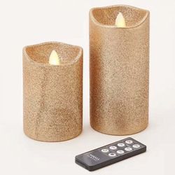 NIB Mikasa 4" & 6" Champagne Glitter Flameless Blow Out Candles with Remote