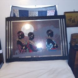 Large wall art-african women glitter and mirror frame 9x12