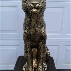 3 Foot Tall, Golden Leopard Statue