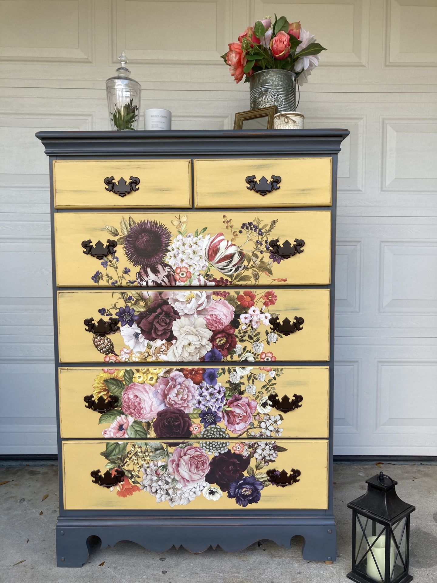 Adorable Dresser Yellow Grey Floral 