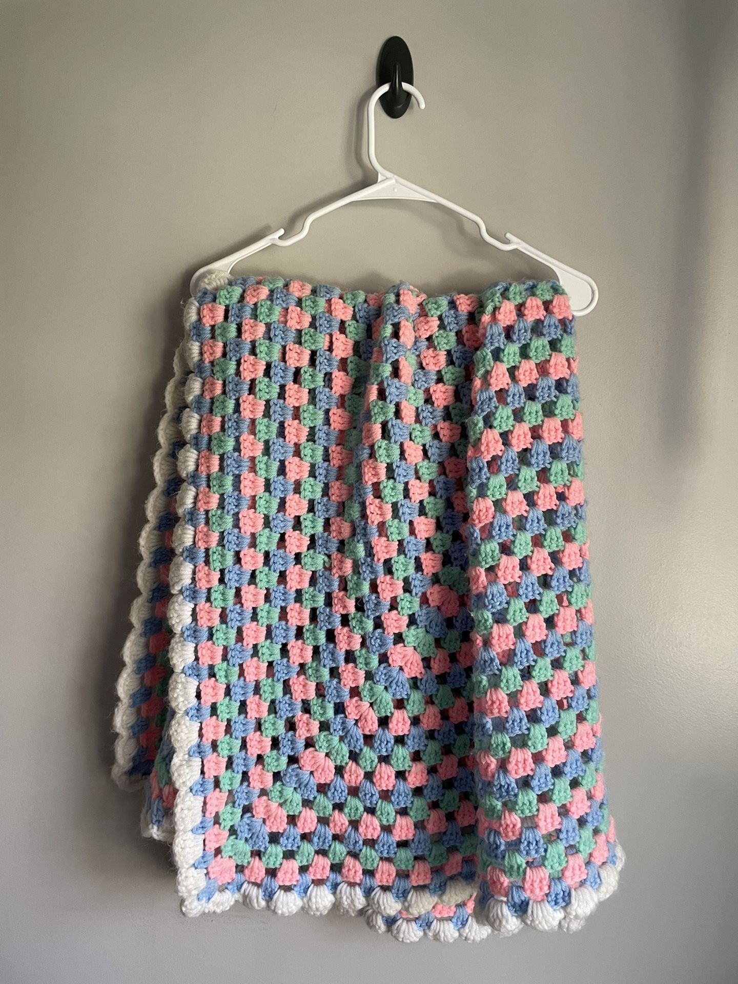 Handmade Afghan Baby Toddler Children’s Blanket 44 x 44 Pink Blue Green Granny