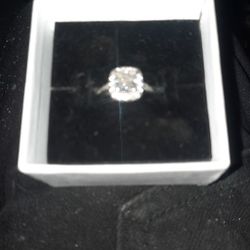 Platinum2+carat  Cushion Diamond With  20 Carats Halo Diamond And .10 Carat Half Diamond Band 