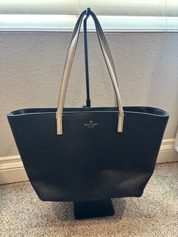 Kate Spade New York Black Leather Tote Bag with gold straps