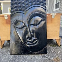 Large Solid Wood Buddha Wall Art – Hand Carved Panel