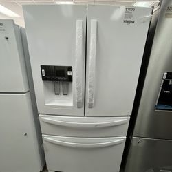 $1499 Whirlpool 36”W 24.5 Cu Ft French Door Bottom Mount Refrigerator, Maximum Ice Capacity, Open Box, One Year Warranty