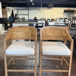 🔥Set of 2🔥Wooden Frame Counter Stool With Rattan Back-(Natural Oak)  💰180$