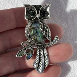 BROOCH WITH NATURAL ABALONE OWL PIN PENDANT COMBO