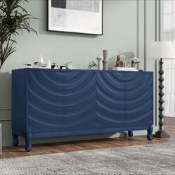 Stylish Sideboard with Sophisticated Wavy Pattern Doors and Arched Groove: Four - Door, Adjustable-P