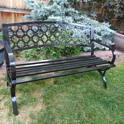 Metal Outdoor Patio Bench Black 50.5" x 22" x 31" tall