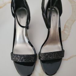 Black Sequin Heeled Sandals 
