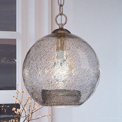 Urban Ambiance Birmingham Vintage Pendant Light, 12 Inch Brushed Nickel, Textured Glass