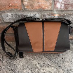 Via Spiga 2-tone Brown Pebble Leather Shoulder Bag