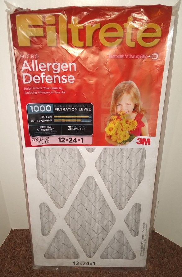 Filtrete 12x24x1 Allergen Defense Air Filter 1000 MPR: MERV 11 Electrostatic Furnace & AC Filter, Captures Dust & Pollen