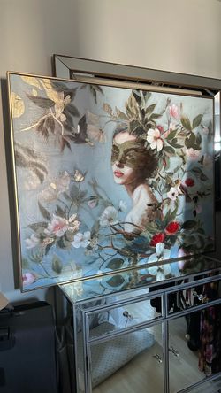 Large Gold Frame Floral Woman Oil Painting — $750