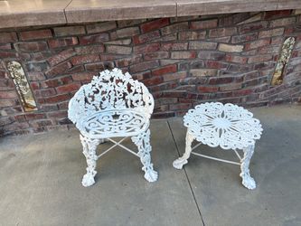 Vintage Victorian Style Cast Aluminum Chair and Table