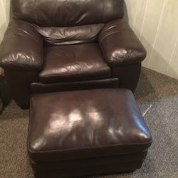 Leather Comfy Chair And Ottoman ,