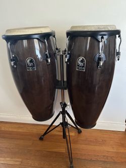 Pair of Toca Wood Congas w/ Double Stand
