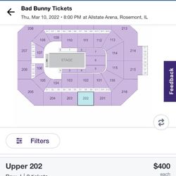 2 Tickets To Bad Bunny March 10 . Rosemont Theater