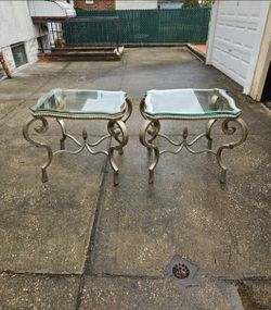 2 iron and glasstop end tables