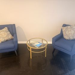 Living room chairs table and mirror