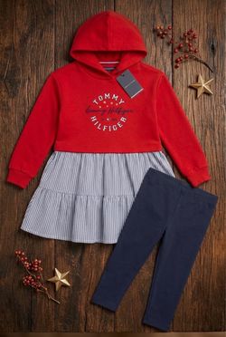Tommy Hilfiger Girls Hoodie Dress and Leggings Set