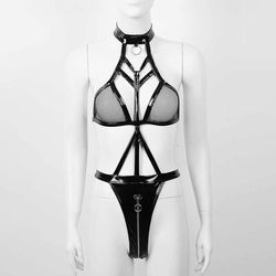 EXOTIC BODYSUIT / HALTER NECK HIGH CUT LINGERIE WITH ZIPPERED CROTCH