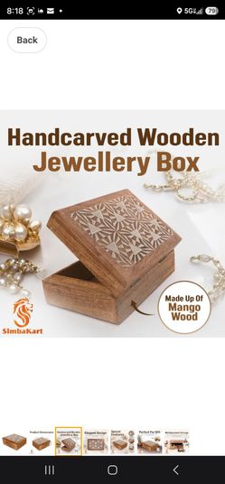 SimbaKart Handcrafted Artisan-Carved Mango Wood Geometric Indian Heritage Treasure Chest