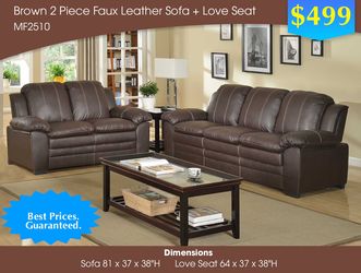 BROWN 2 PIECE FAUX LEATHER SOFA + LOVESEAT MF2510