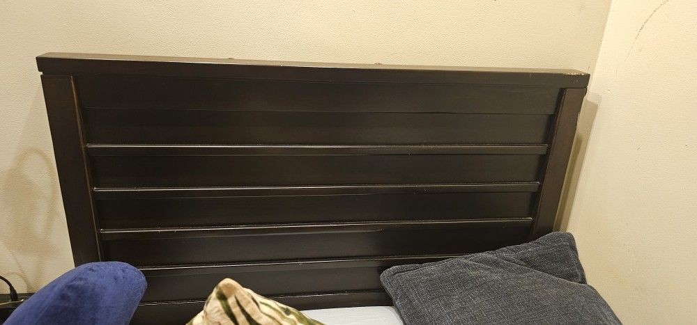 Twin Bed with Wood Headboard