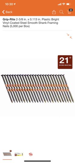 Collated Framing Nails 21 plastic Strip Round Head 2-3/8” X 113”