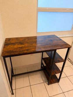 Bar Height Table with Storage Shelves – 2 Chairs Included Free