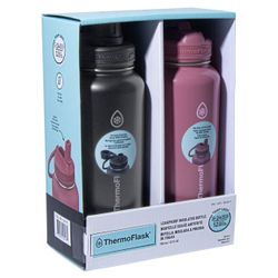 ThermoFlask 32 oz Double Walled Stainless Steel Water Bottle, 2-Pack