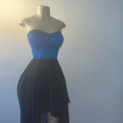 Blue & Black Strapless High-low Dress