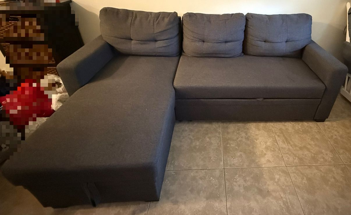 Sleeper Sectional,3 Seat With Storage (Dark Gray)
