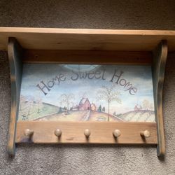 27" Pine wood shelf 5 Peg Deep Antique Green Finish 