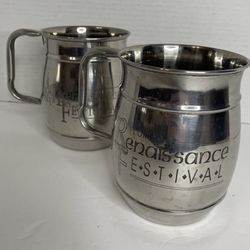 Florida Renaissance Festival Silver Beer Stein Cups 32oz Set Of 2